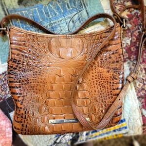 Brahmin Tan Crocodile Embossed Shoulder Bag GUC